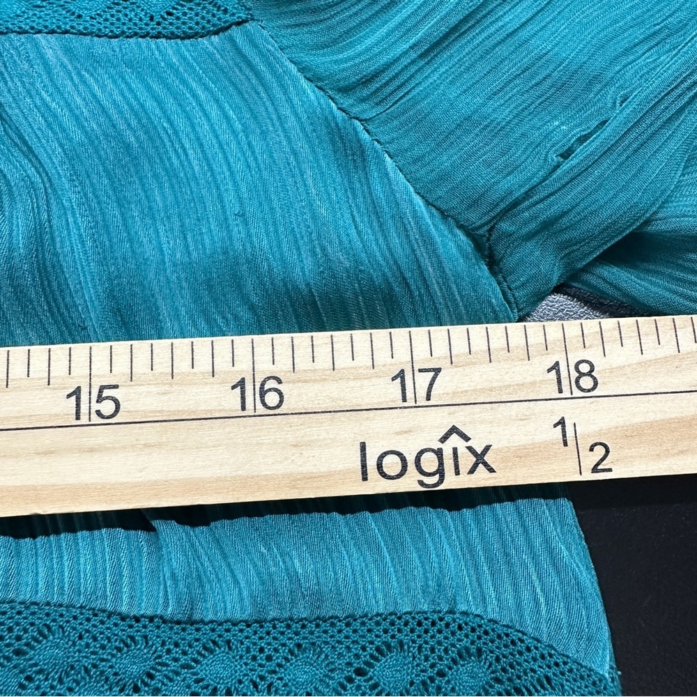 Sundance Adore Moi Long Sleeve Midi Dress Medium Pacific Teal Tiered Sheer Boho - Picture 10 of 12